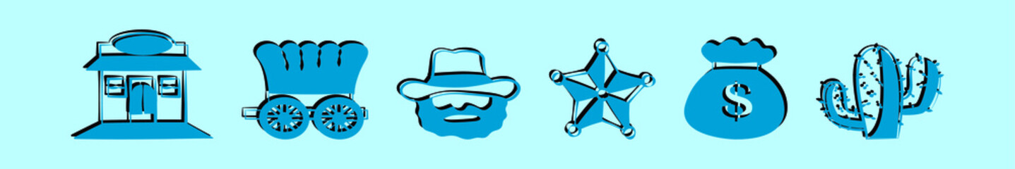 set of western cartoon icon design template with various models. vector illustration isolated on blue background