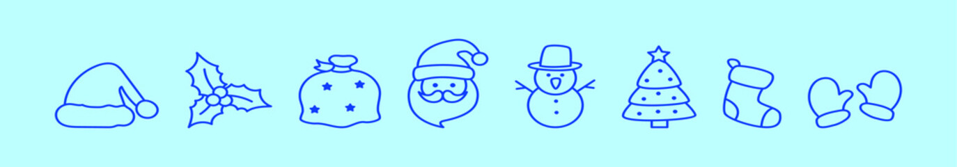 set of christmas cartoon icon design template with various models. vector illustration isolated on blue background