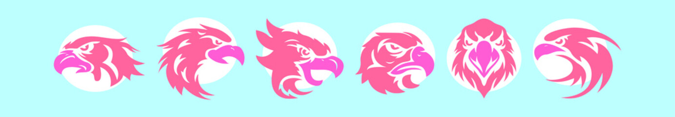 set of eagle head cartoon design template with various models. vector illustration isolated on background