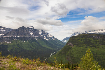 Snow covered mountain tops in Glacier National Park, Montana