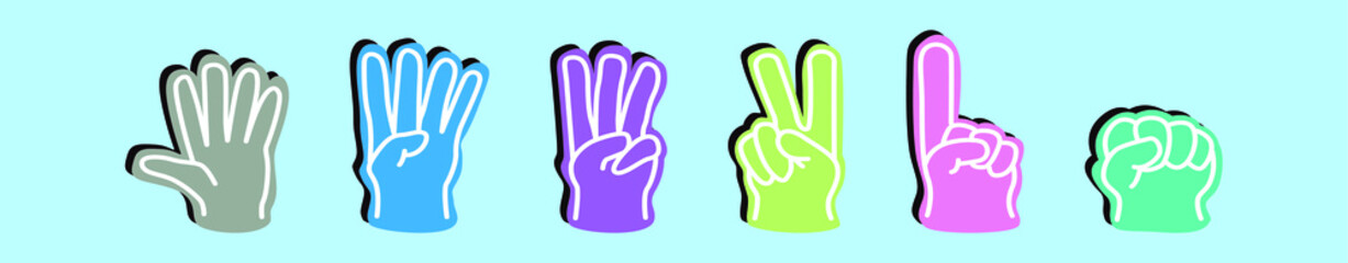 set of foam finger cartoon design template with various models. vector illustration isolated on background