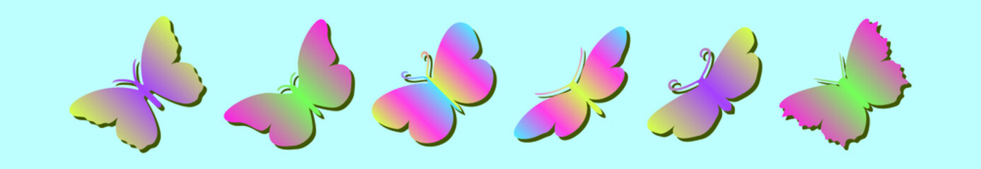 set of butterfly cartoon icon design template with various models. vector illustration isolated on blue background