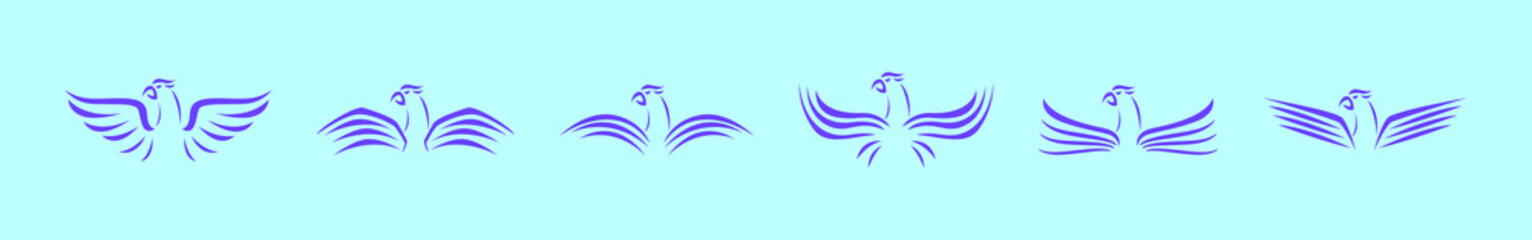 set of hawk logo cartoon icon design template with various models. vector illustration isolated on blue background