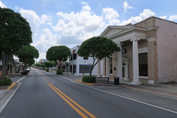 Bars, restaurants, shops and buildings in historic downtown Lake City, Florida.