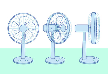 Various views of the electric fan. hand drawn style vector design illustrations. 