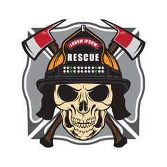 Skull Fire fighter logo with helmet