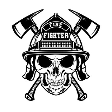 Skull Fire fighter vector illustration logo with axe and helmet, perfect for team t shirt design 
