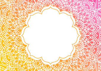 水彩　グラデーション　エスニック　曼荼羅　フレーム　カード　ピンク