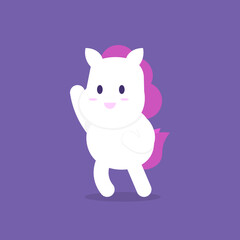 Obraz na płótnie Canvas the expression of a happy and dancing pony. white horse that is funny, cute, and adorable. animal characters. flat style. vector design. can be used for stickers