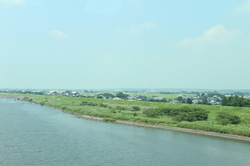 Japanese Rural Town on Riverbank