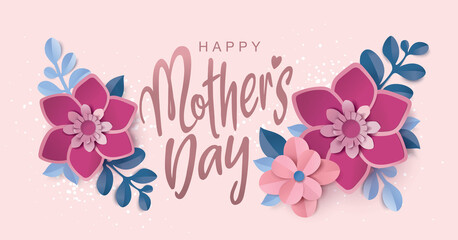 Happy Mother's Day greeting card. Vector illustration of beautiful flowers and typography design.