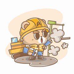 Hectic Architect Teddy On Duty Doodle Vector Illustration