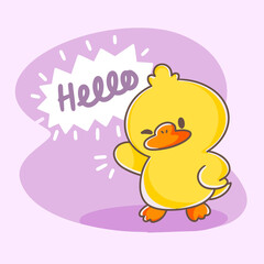 Cool Little Duck Postcard Template Doodle Drawn Vector Illustration