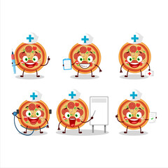 Doctor profession emoticon with beef pizza cartoon character