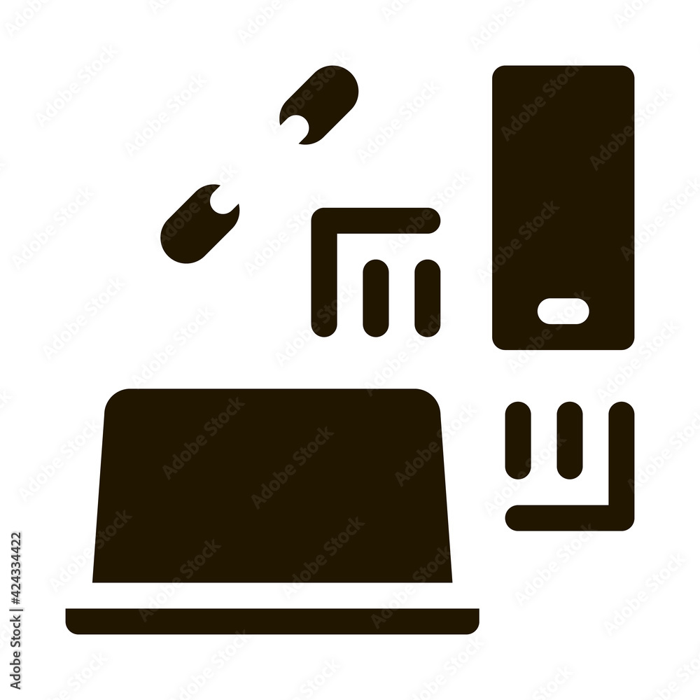 Poster computer and phone connection glyph icon vector. computer and phone connection sign. isolated symbol