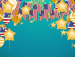 Happy Birthday balloons Gold celebration background with confetti.