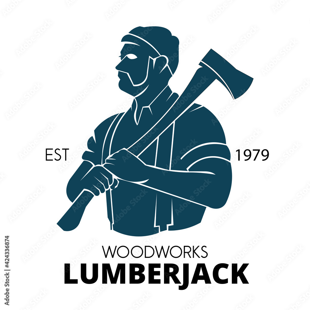 Sticker lumberjack vector logo company in silhouette style