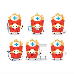 Doctor profession emoticon with french fries cartoon character