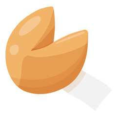 Vector illustration of fortune cookie. Isolated on white background. Food, dessert, good fortune theme.