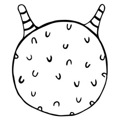 Fitness ball with holders. Simple exercise ball vector icon isolated on white background. Doodle illustration hand drawn, black outline of the ball