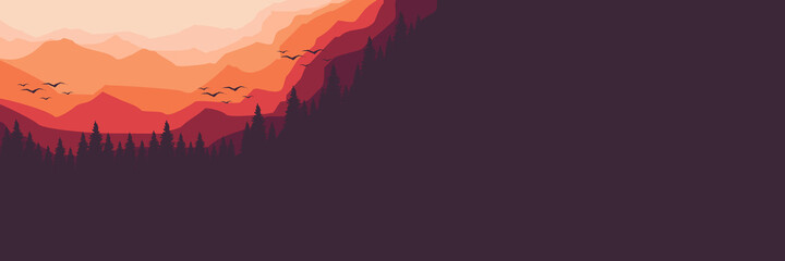 Landscape flat design vector illustration of mountain scenery good for web banner, blog banner, tourism poster design, tourism ads banner, social media template design and wallpaper design background