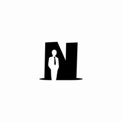letter n and business man vector logo illustration