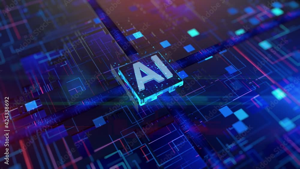 Poster cpu processor over circuit board artificial intelligence ai concept. future technology digital data 