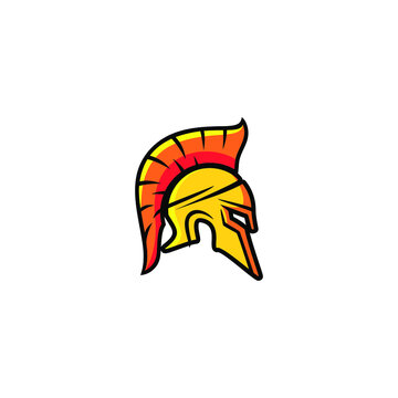 helmet of the Spartan warrior symbol, emblem. 
gladiator helmet logo, Greek warrior helmet armor flat vector icon