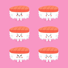 Cute Sushi Character with Various Expressions