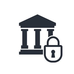 Bank and padlock. Blocked financial transactions. Vector icon isolated on white background.