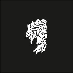Greek god Zeus Logo. Ancient Greek God Sculpture Philosopher. Face Zeus Triton Neptune Logo Design