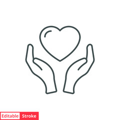 Hand heart line icon. Simple outline style. Holding, pictogram, care, graphic, life, health, save, love, give, charity concept. Vector illustration isolated on white background. Editable stroke EPS 10