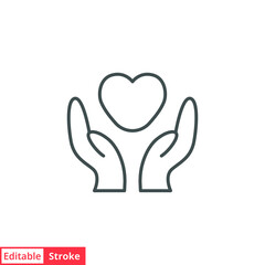 Hand heart line icon. Simple outline style. Holding, pictogram, care, graphic, life, health, save, love, give, charity concept. Vector illustration isolated on white background. Editable stroke EPS 10