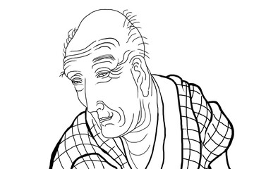 江戸有名絵師・北斎の肖像の模写