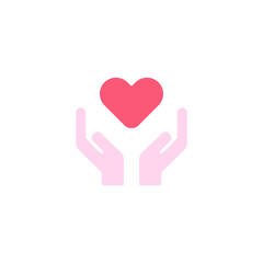 Hand heart color icon. Simple flat style. Holding, pictogram, care, graphic, life, health, save, love, give, charity concept. Vector illustration isolated on white background. EPS 10