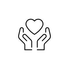 Hand heart line icon. Simple outline style. Holding, pictogram, care, graphic, life, health, save, love, give, charity concept. Vector illustration isolated on white background. EPS 10
