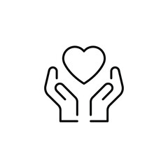 Hand heart line icon. Simple outline style. Holding, pictogram, care, graphic, life, health, save, love, give, charity concept. Vector illustration isolated on white background. EPS 10