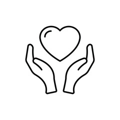 Hand heart line icon. Simple outline style. Holding, pictogram, care, graphic, life, health, save, love, give, charity concept. Vector illustration isolated on white background. EPS 10