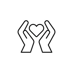 Hand heart line icon. Simple outline style. Holding, pictogram, care, graphic, life, health, save, love, give, charity concept. Vector illustration isolated on white background. EPS 10