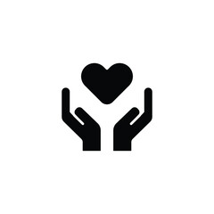 Hand heart glyph icon. Simple solid style. Holding, pictogram, care, graphic, life, health, save, love, give, charity concept. Vector illustration isolated on white background. EPS 10