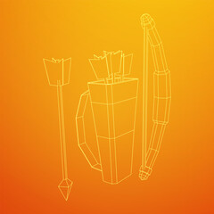 Medieval Bow and arrow archer weapon. Wireframe low poly mesh