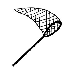 net icon. hand drawn doodle style. vector, minimalism, monochrome, sketch. net, catch insects, butterflies.