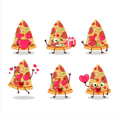 Slice of beef pizza cartoon character with love cute emoticon