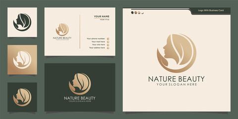 Nature beauty logo for woman and business card design. Elegant Logo for natural beauty, salon, yoga and spa. Premium Vector