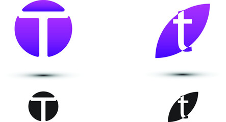 t letter logo with two styles and gradient colors