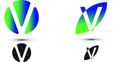 v letter logo with two styles and gradient colors