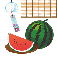 スイカと風鈴のイラスト