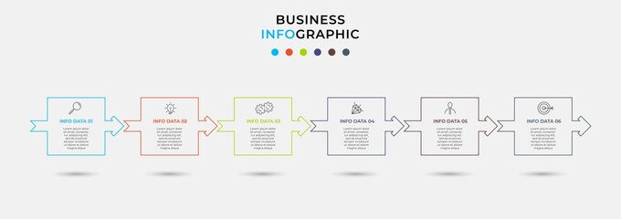 Vector Infographic design business template with icons and 6 options or steps. Can be used for process diagram, presentations, workflow layout, banner, flow chart, info graph