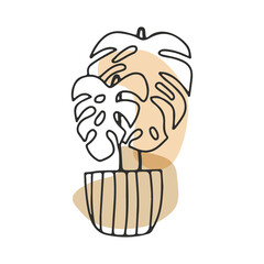 Hand drawing vector illustration doodle style with house plant, geometric balance shapes for decorative design. Abstract scandinavian style illustration. Monstera plant.