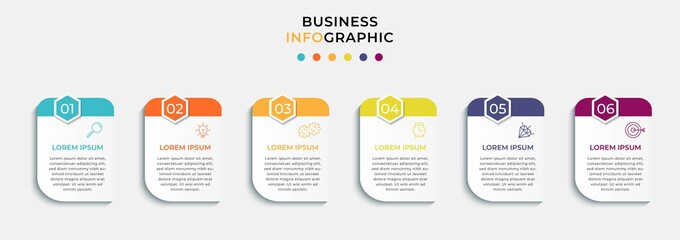 Vector Infographic design business template with icons and 6 options or steps. Can be used for process diagram, presentations, workflow layout, banner, flow chart, info graph